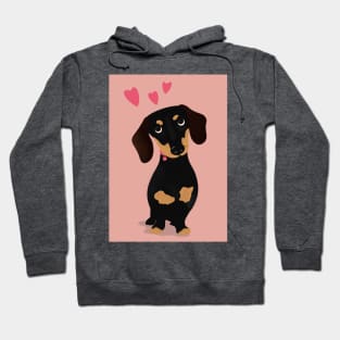 Cute Cartoon Dachshund with Three Pink Hearts Hoodie